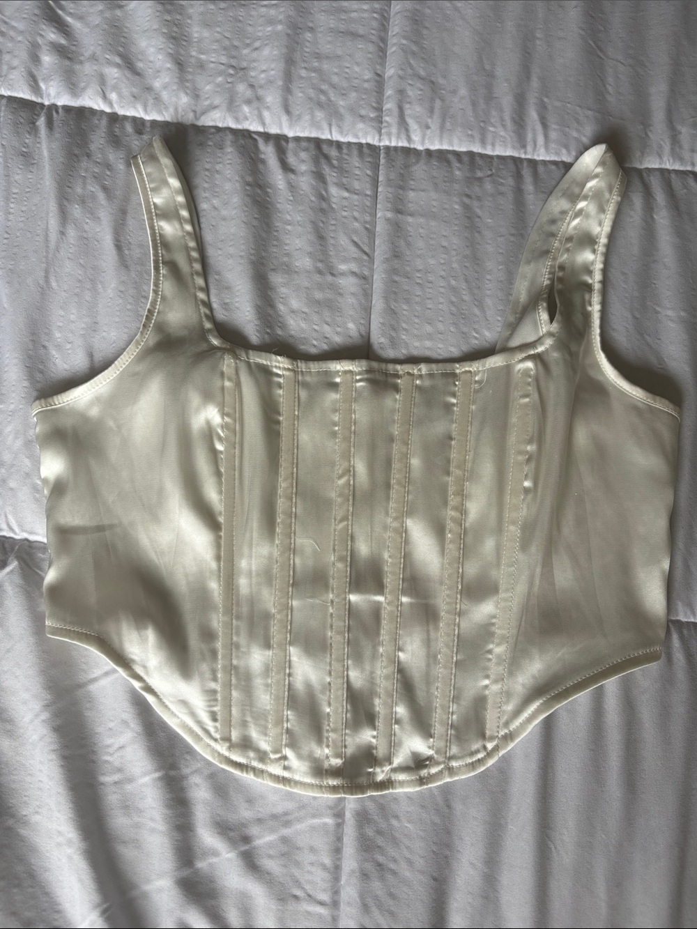 Ivory Satin Zip-Back Corset Tank